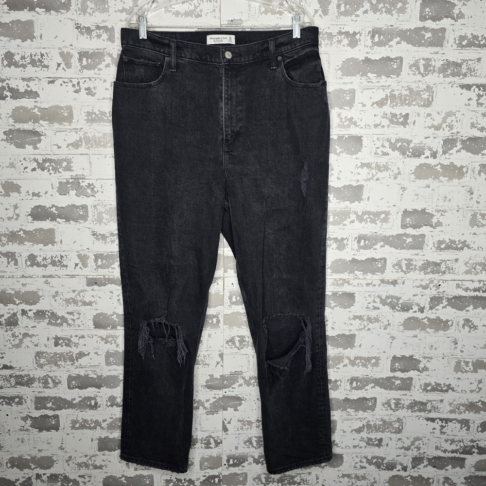 Abercrombie & Fitch Jeans Women 14R Ultra High Rise 90s Straight Black Destroyed